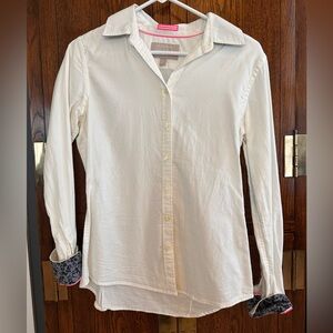 Banana Republic White Button-Down Shirt with Pink Trim